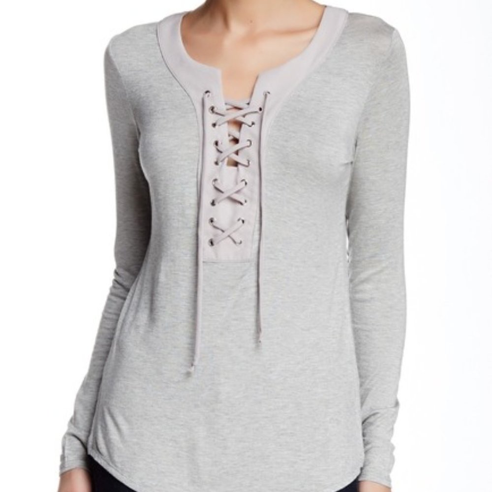 Harlowe & Graham Long Sleeve Lace-Up Henley